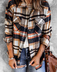 Double Take Plaid Button Front Shirt Jacket with Breast Pockets