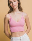 Tan Love Tree Seamless Lace Detail Cropped Cami