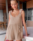 Rosy Brown Full Size Scoop Neck Tie Shoulder Romper