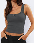 Dark Slate Gray Lace Detail Square Neck Tank