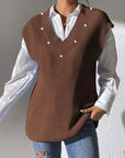 Dim Gray Pearl Trim V-Neck Sweater Vest