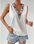 Gray Contrast Geometric V-Neck Tank