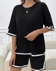 Black Contrast Trim Round Neck Top and Shorts Set