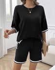 Black Contrast Trim Round Neck Top and Shorts Set