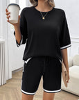 Black Contrast Trim Round Neck Top and Shorts Set