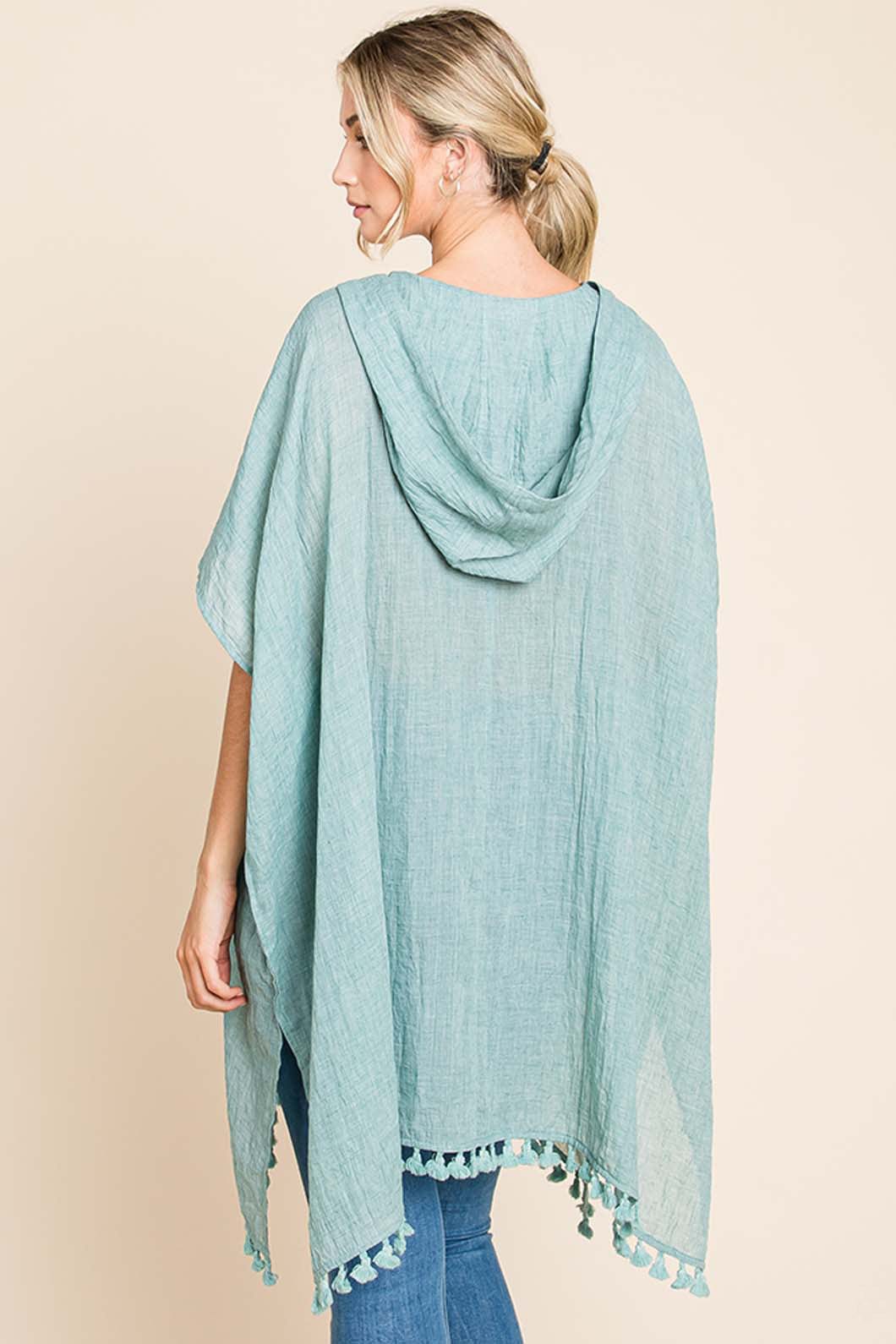 Light Gray Cotton Bleu by Nu Label Tassel Hem Hooded Cover Up