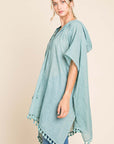 Light Gray Cotton Bleu by Nu Label Tassel Hem Hooded Cover Up