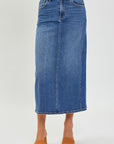 Dark Slate Blue RISEN High Rise Back Slit Denim Skirt