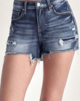 Gray RISEN Mid Rise Raw Hem Denim Shorts