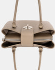 Beige David Jones PU Leather Twist-Lock Tote Bag