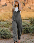 Dim Gray Double Take Full Size Sleeveless V-Neck Pocketed Jumpsuit