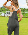 Dark Khaki Double Take Full Size Sleeveless V-Neck Pocketed Jumpsuit