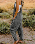 Dim Gray Double Take Full Size Sleeveless V-Neck Pocketed Jumpsuit