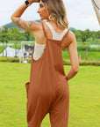 Dark Khaki Double Take Full Size Sleeveless V-Neck Pocketed Jumpsuit