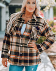 Double Take Plaid Button Front Shirt Jacket with Breast Pockets