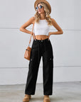 Gray Drawstring Mid-Rise Waist Straight Cargo Jeans