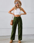 Gray Drawstring Mid-Rise Waist Straight Cargo Jeans