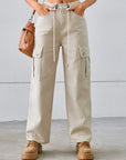 Gray Drawstring Mid-Rise Waist Straight Cargo Jeans