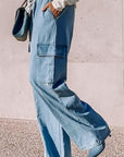 Gray Drawstring Wide Leg Jeans with Pockets