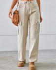 Gray Drawstring Mid-Rise Waist Straight Cargo Jeans