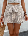 Gray Tied Printed High Waist Shorts