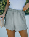 Dark Gray Elastic Waist Shorts with Pockets