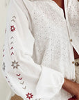 Eyelet Collared Neck Long Sleeve Shirt