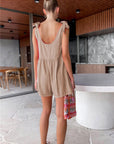 Rosy Brown Full Size Scoop Neck Tie Shoulder Romper