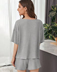 Gray Full Size Waffle-Knit Dropped Shoulder Top and Shorts Set