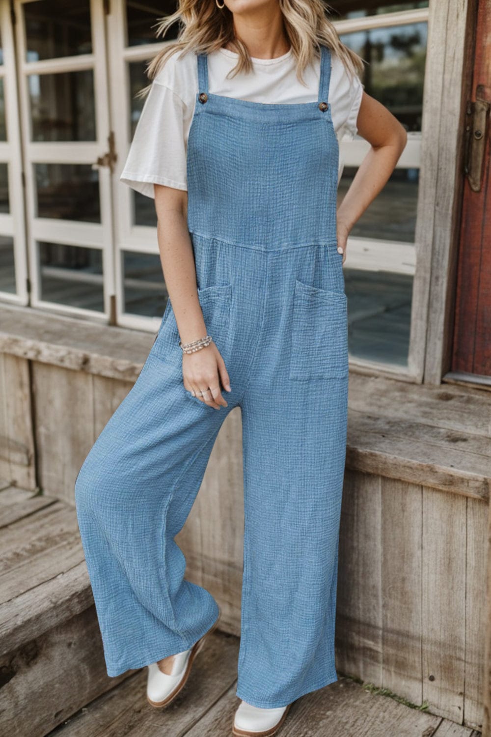 Slate Gray Full Size Wide Leg Front Pocket Jumpsuit