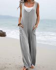 Light Gray Full Size Wide Strap Jumpsuit with Pockets