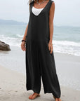 Black Full Size Wide Strap Jumpsuit with Pockets