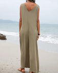 Light Gray Full Size Wide Strap Jumpsuit with Pockets