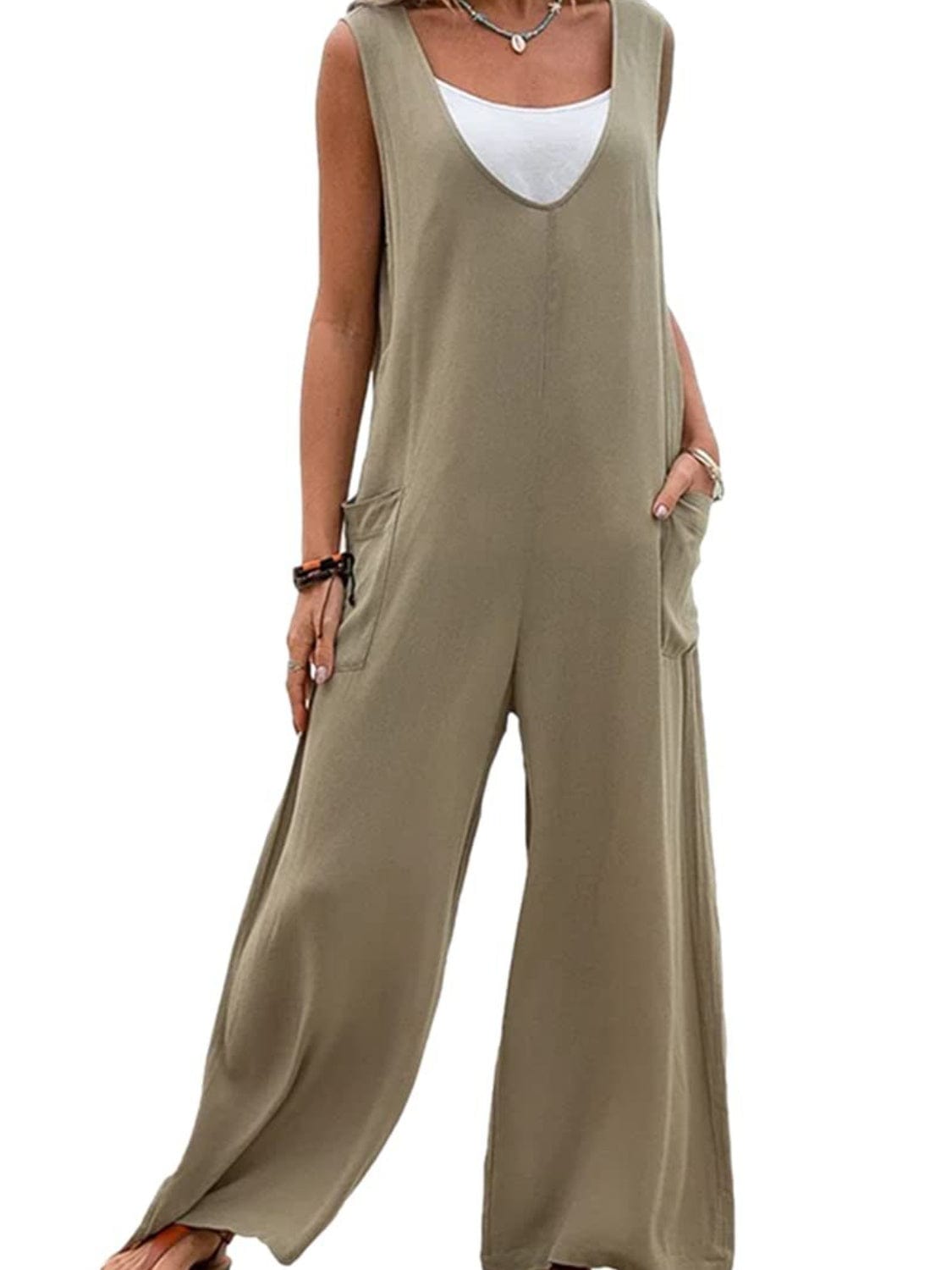 Dim Gray Full Size Wide Strap Jumpsuit with Pockets