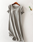 Light Gray Striped Round Neck Short Sleeve Dress