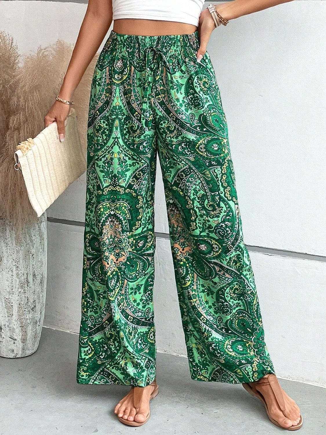 Light Gray Printed Wide Leg Pants