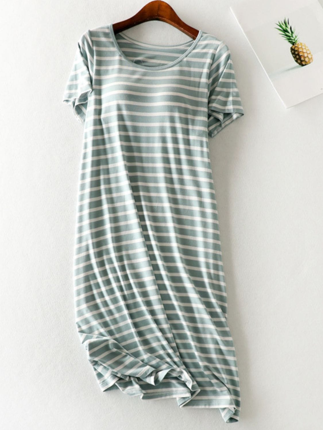 Light Gray Striped Round Neck Short Sleeve Dress