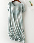 Light Gray Striped Round Neck Short Sleeve Dress