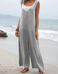 Light Gray Full Size Wide Strap Jumpsuit with Pockets