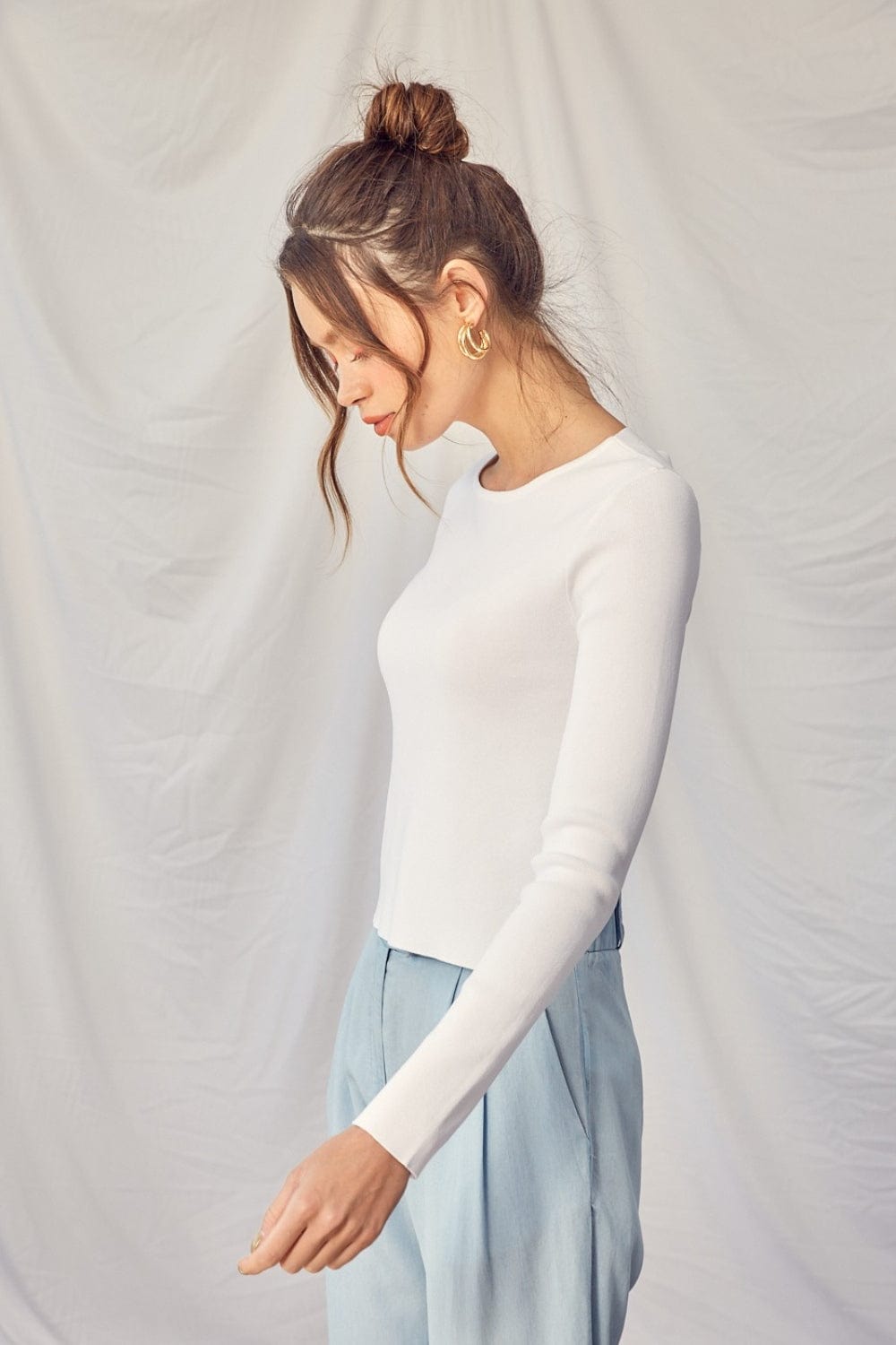 Light Gray Idem Ditto Twisted Backless Long Sleeve Knit Top