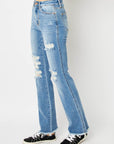 Lavender Judy Blue Full Size Distressed Raw Hem Bootcut Jeans