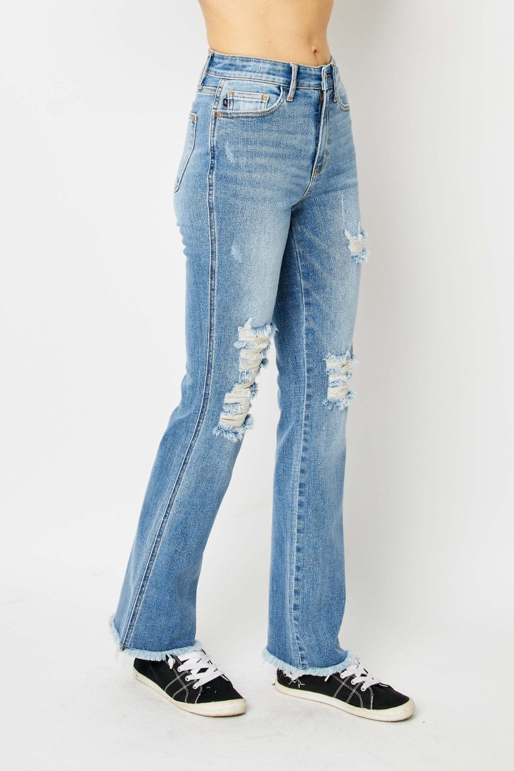 Lavender Judy Blue Full Size Distressed Raw Hem Bootcut Jeans