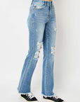 Lavender Judy Blue Full Size Distressed Raw Hem Bootcut Jeans