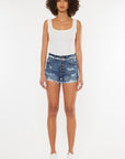 White Smoke Kancan Distressed Button Fly Denim Shorts