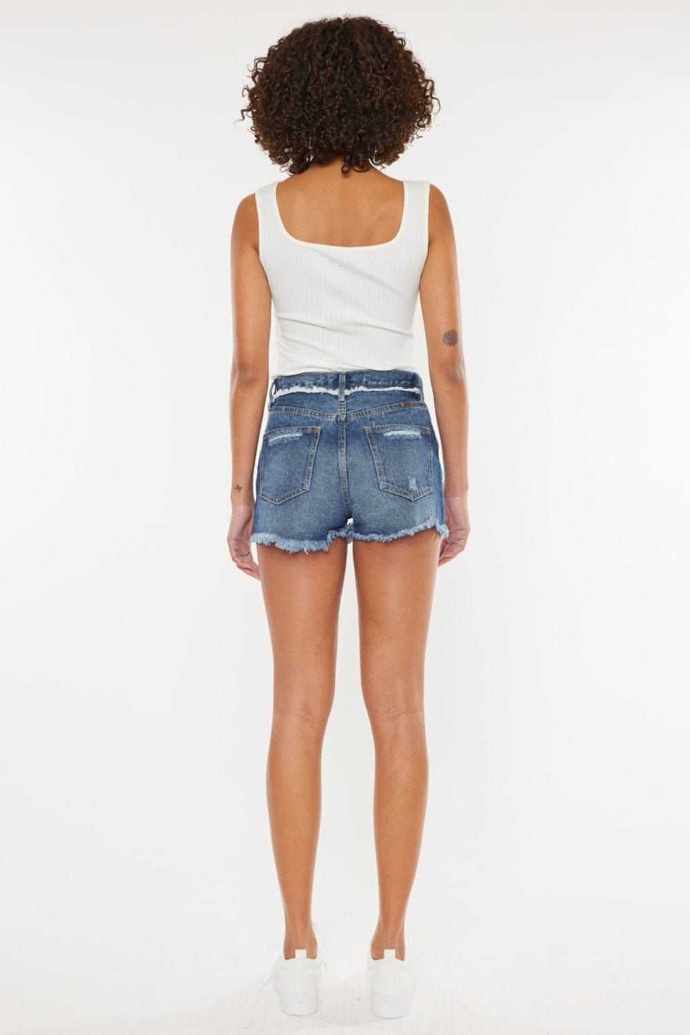 White Smoke Kancan Distressed Button Fly Denim Shorts