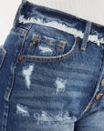 Dark Slate Blue Kancan Distressed Button Fly Denim Shorts