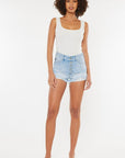 White Smoke Kancan Distressed Button Fly Denim Shorts