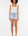 White Smoke Kancan Distressed Button Fly Denim Shorts