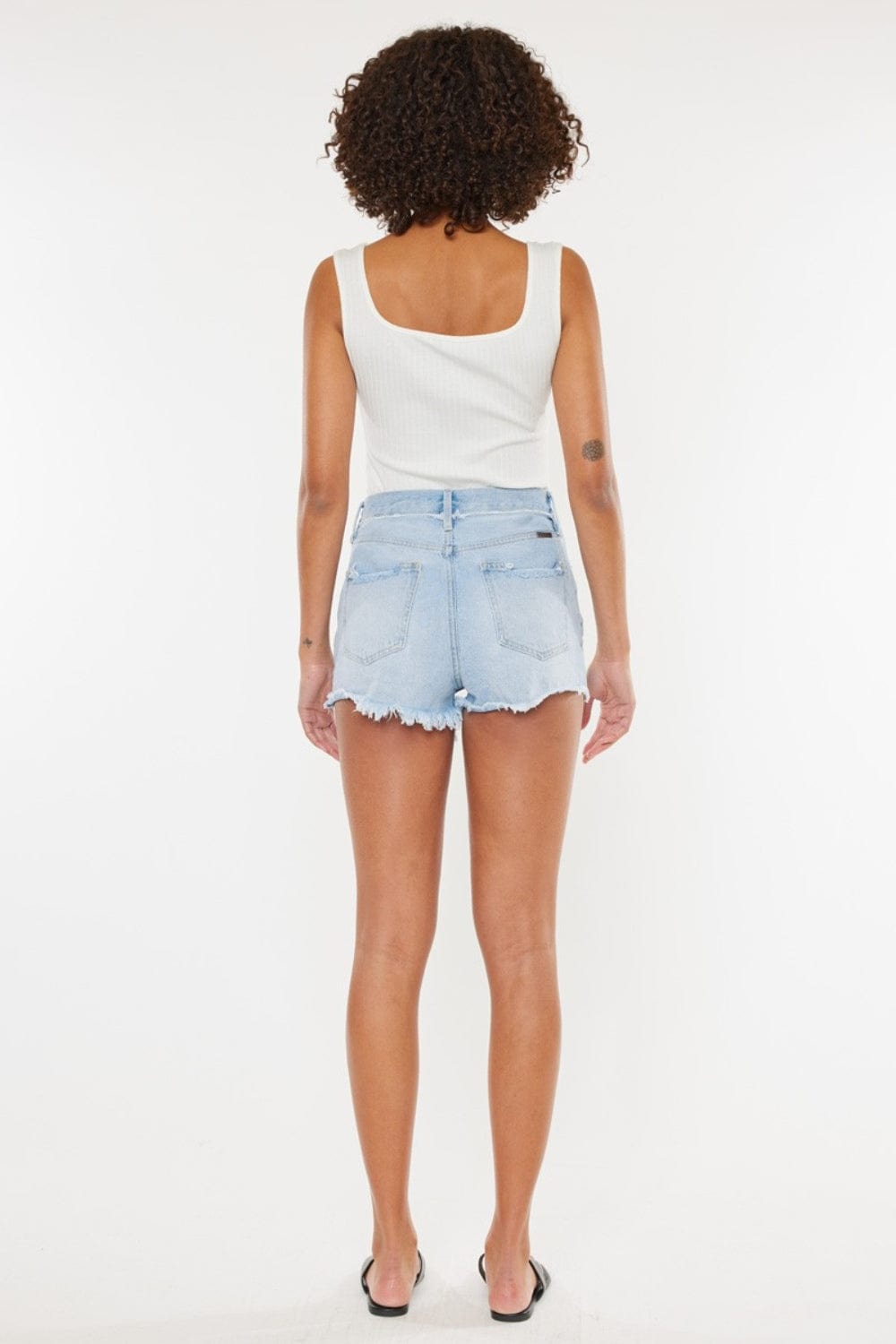 White Smoke Kancan Distressed Button Fly Denim Shorts