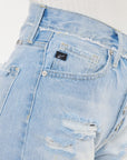 Light Steel Blue Kancan Distressed Button Fly Denim Shorts